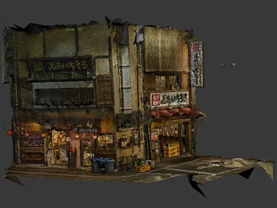 Cartoon Japanese Vintage Shop Scene With Traditional Signboards And Building Details 3d model
