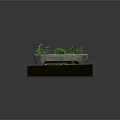 Green Plants In Rectangular Stone Planter With Brick Base And Mixed Heights 3d model