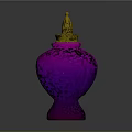 Decorative Purple Vase With Shiny Golden Lid And Smooth Surface