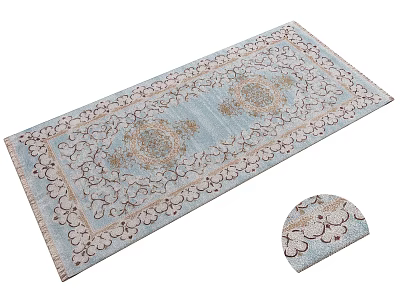 Decorative Square Rug With Intricate Floral Patterns And Blue Base Design 3d model