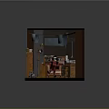 Scenic Miniature Landscape Scene With Red Chair Globe Hanging Fabric And Wooden Crates