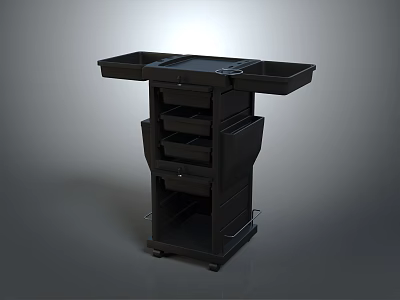 Black Utility Cart With Multiple Drawers Dual Top Trays And Rolling Wheels For Storage 3d model
