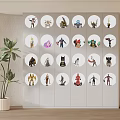 Modern Decorative Cabinet Interior With Circular Display Compartments And Action Figures 3d model