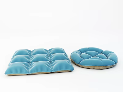 Blue Square And Round Velvet Cushions For Comfortable Home Living 3d model