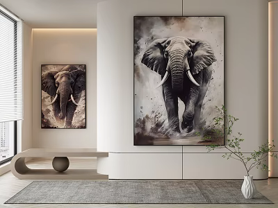 Realistic Elephant Animal Paintings With Dynamic Smoke Effect In Modern Interior 3d model Realistic Elephant Animal Paintings With Dynamic Smoke Effect In Modern Interior 3d model