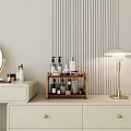 Wooden Multi Tiered Shelf Organizing Skincare And Cosmetics On Dressing Table