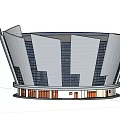 Modern Streamlined Architectural Building With Multi Level Structure And Sloped Roof Panels 3d model