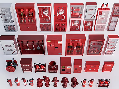 Public Fire Safety Equipment Including Cabinets Extinguishers and Hydrant Tools 3d model