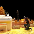 Golden Wheat Field Photo Check-in Spot With Wooden Plank Path Scarecrows And Windmill