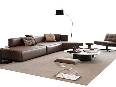 Modern Italian Sofa Coffee Table Combination Leather Sofa Living Room Sofa Multi-Person Sofa Single-Person Sofa Acrylic Stool Ornaments Floor Lamp Side Corner Sand model