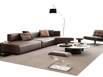 Modern Italian Sofa Coffee Table Combination Leather Sofa Living Room Sofa Multi-Person Sofa Single-Person Sofa Acrylic Stool Ornaments Floor Lamp Side Corner Sand 3d model