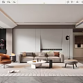 Modern Living Room Interior With Sofa Coffee Table Armchair Floor Lamp And Area Rug