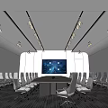 Modern Conference Room Interior Design With Long Table White Chairs And Large Screen