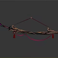 Artistic Ornate Traditional Bow Weapon With Intricate Carvings And Red Tassels