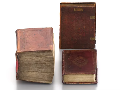 Vintage Books Featuring Leather Covers Various Sizes Decorative Patterns And Old Pages 3d model
