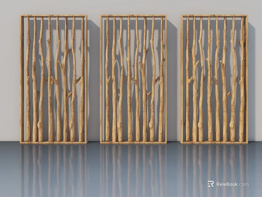 Three Wooden Swing Doors With Natural Branch Design For Home Decor 3d model 