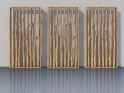 Three Wooden Swing Doors With Natural Branch Design For Home Decor 3d model