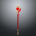 Ornate Red And Gold Magic Staff With Sphere Accent And Ribbon Decoration