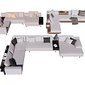 Modern Modular Sofa Set With L Shaped Layout Multiple Cushions And Side Tables 3d model