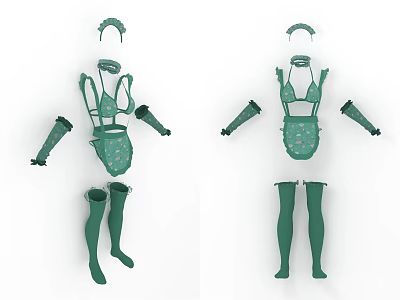 Green Doll Clothes Set With Top Gloves Stockings And Headband 3d model