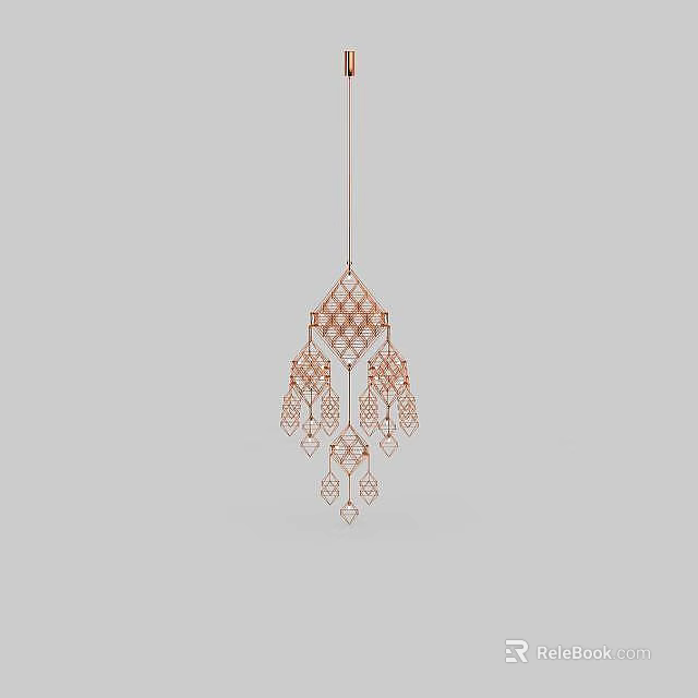 Modern Metallic Chandelier With Geometric Pattern And Hanging Decorative Elements 3d model 