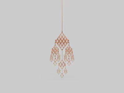 Modern Metallic Chandelier With Geometric Pattern And Hanging Decorative Elements 3d model