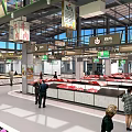 Supermarket Fresh Produce Area With Vegetable Fruit Stalls And Customers Shopping