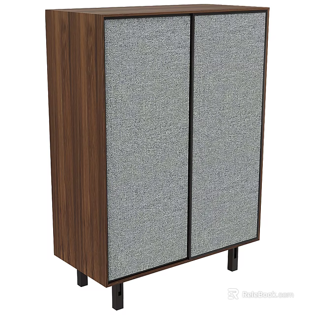 Stylish Decorative Cabinet With Wooden Sides Gray Doors And Black Legs 3d model 