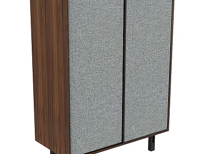 Stylish Decorative Cabinet With Wooden Sides Gray Doors And Black Legs 3d model