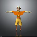 Bald Head Child With Orange Cape Yellow Pants And Red Shoes Standing With Arms Outstretched