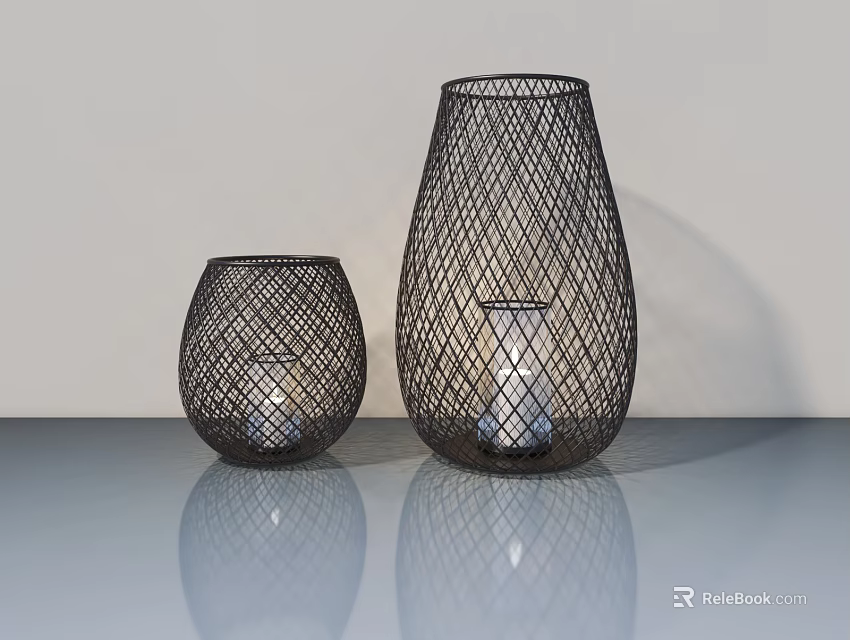 Black Woven Design Pet Cabinet With Vases Candles On Smooth Surface Reflection 3d model
