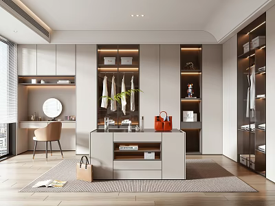 Modern Walk in Closet Design with Storage Cabinets Dressing Area and Island 3d model