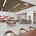 Chinese Style Service Hall Interior With Wooden Furniture And Large Windows