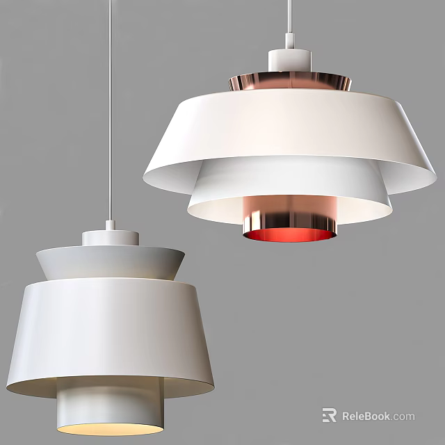 Modern Pendant Lights With White Layered Shade Red Accent And Copper Top Design 3d model 