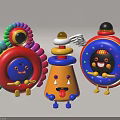 Colorful Cartoon Toy Characters With Smiling Faces Wings And Decorative Rings