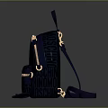 Navy Blue MCM Logo Print Backpack With Gold Accents And Leather Straps