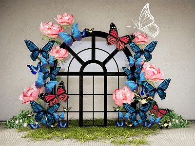 Modern Meichen Modern Butterfly Wedding Meichen Butterfly Theme Art Device Butterfly Pin Photo Green Planting Flower Art Butterfly Meichen Butterfly Art Arch model