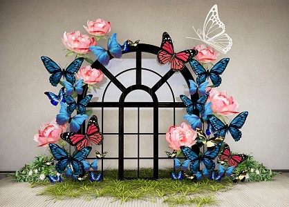 Modern Meichen Modern Butterfly Wedding Meichen Butterfly Theme Art Device Butterfly Pin Photo Green Planting Flower Art Butterfly Meichen Butterfly Art Arch 3d model