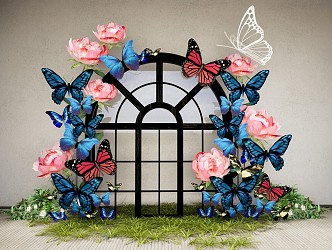 Modern Meichen Modern Butterfly Wedding Meichen Butterfly Theme Art Device Butterfly Pin Photo Green Planting Flower Art Butterfly Meichen Butterfly Art Arch 3d model