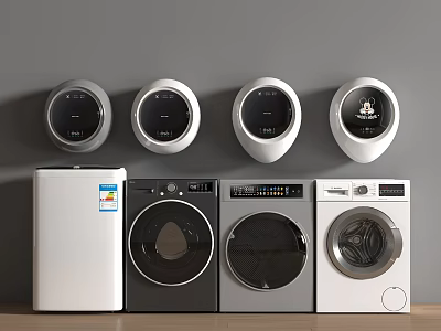 Various Styles Different Colors Tumble Washing Machines Featuring Wall Mounted Small Models 3d model