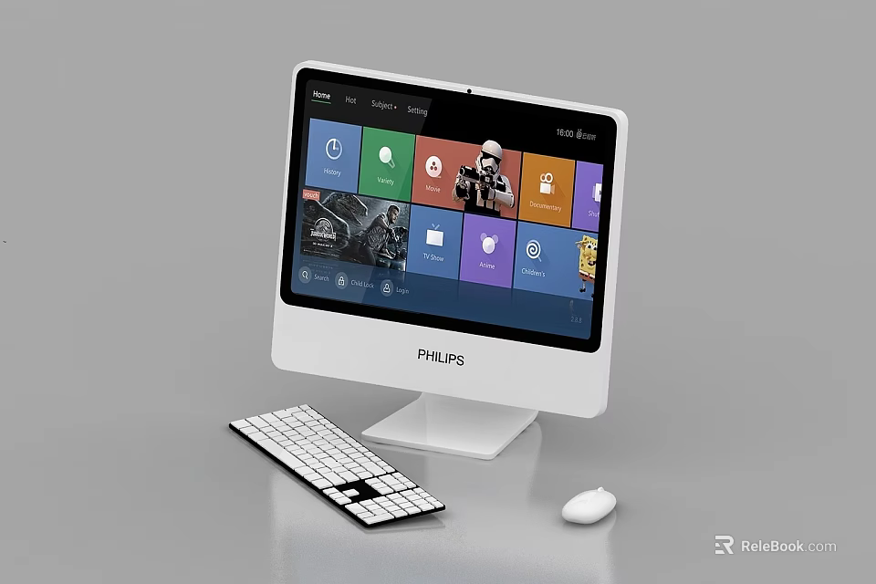 Philips All in One Desktop Computer With Keyboard Mouse and App Icons 3d model