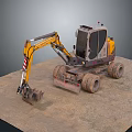 Functional Vehicle Wheel Excavator With Yellow Gray Body Mechanical Arm Bucket On Sandy Ground