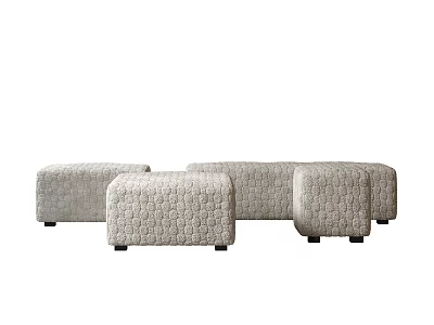 Beige Tufted Upholstered Stools Set of Four Modern Living Room Design 3d model