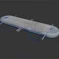 Long Industrial Mechanical Equipment With Gray Surface Metal Frame And Cables