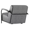 Modern Grey Fabric Armchair With Black Metal Armrests And Sleek Contemporary Design