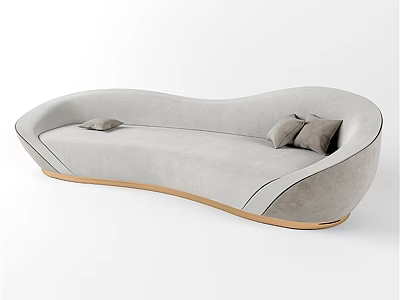 Light Gray Curved Irregular Shaped Sofa With Gold Base And Plush Pillows 3d model