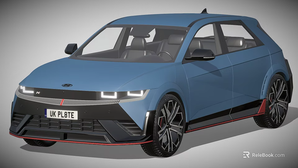 Blue Modern Car With UK License Plate Distinctive Headlights Black Wheels And Sleek Design 3d model 