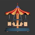 Children Playing With Colorful Carousel Toy Red Yellow Striped Canopy Blue Base