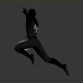 Black Superhero In Flying Pose With White Spider Symbol And Web Shooter
