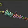 Detailed Blue Green Ship Model With Red Bottom Hull And Upper Deck Details